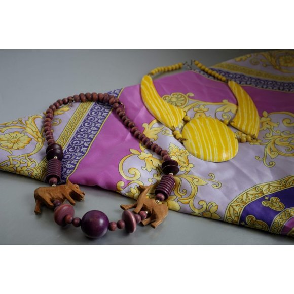 Yellow Statement Necklace Vintage Handmade Jewelry - Picture 6 of 6